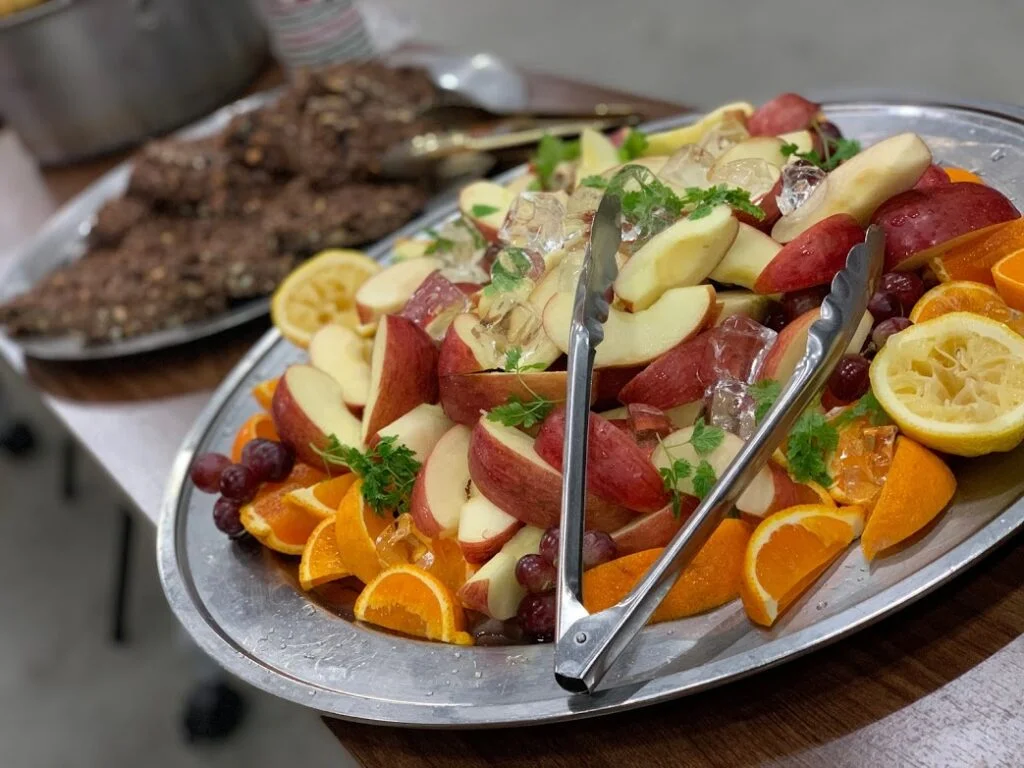 Fresh banana juice and fruit dessert